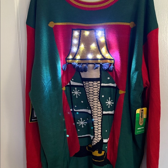 Tipsy Elves A Christmas Story Leg Lamp Red and Green Holiday Crewneck Sweater - Picture 6 of 9